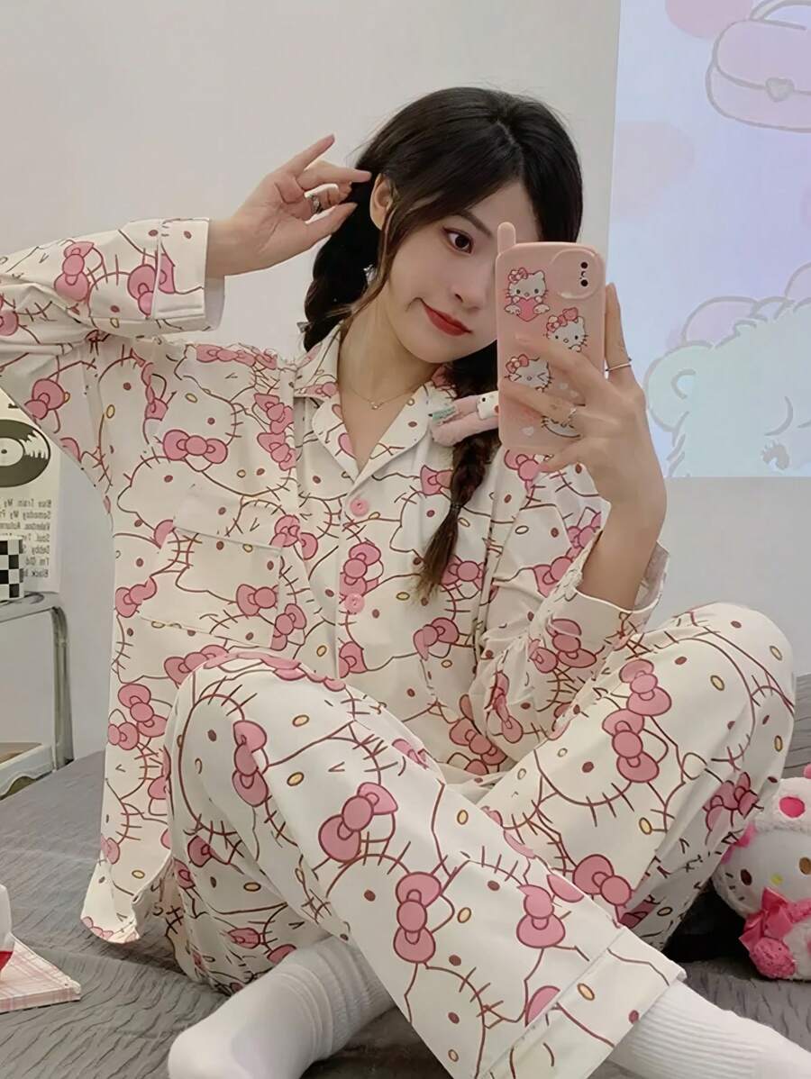 Sanrio 1 套日式风格卡通长袖睡衣女士睡衣套装