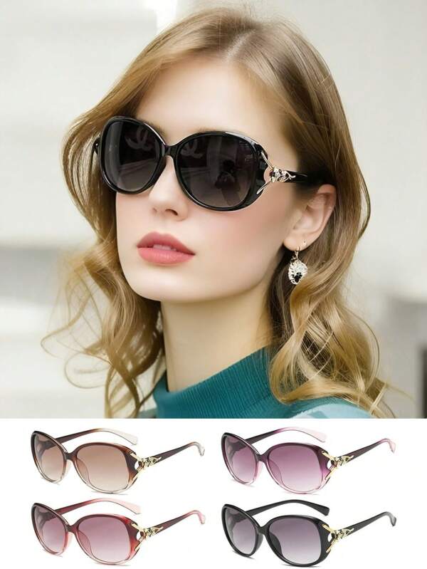Men's And Women's Fashion Glasses Are Fashionable Glasses, Suitable For Summer Sun Protection, Beach Vacation, Outdoor Sports, Party Parties, Self-Driving, Fishing, Cycling, Shopping And Taking Photos Accessories, Round Fashion Fashion Glasses Ladies Gradient Lens Metal Fox Decorative Glasses Casual Outdoor Eyewear