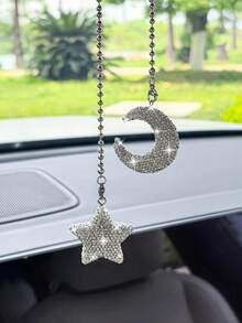 Clay Diamond Moon Star Pendant Car Interior Pendant Ladies Rhinestone Car Rearview Mirror Pendant - Diamond Star and Moon Pendant - View 6