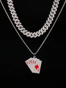 2pcs Alloy Poker Card Men's Necklace Set, Hip-Hop Style Versatile, Suitable For Daily Wear, Party, Gift For Friends