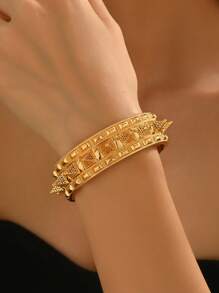 1 pièce Bracelet manchette style punk avec rivets et pointes, bracelet bangle unisexe avec rivets dorés, pour un port quotidien, les fêtes, les festivals de musique