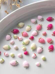 50 Peças Decorações de Arte de Unhas Fofinhas de Morango, Acessórios de Unhas 3D Rosa Pastel Frutas Realistas, Joias de Unhas, Suprimentos de Unhas - Multicolorido - Visão 3