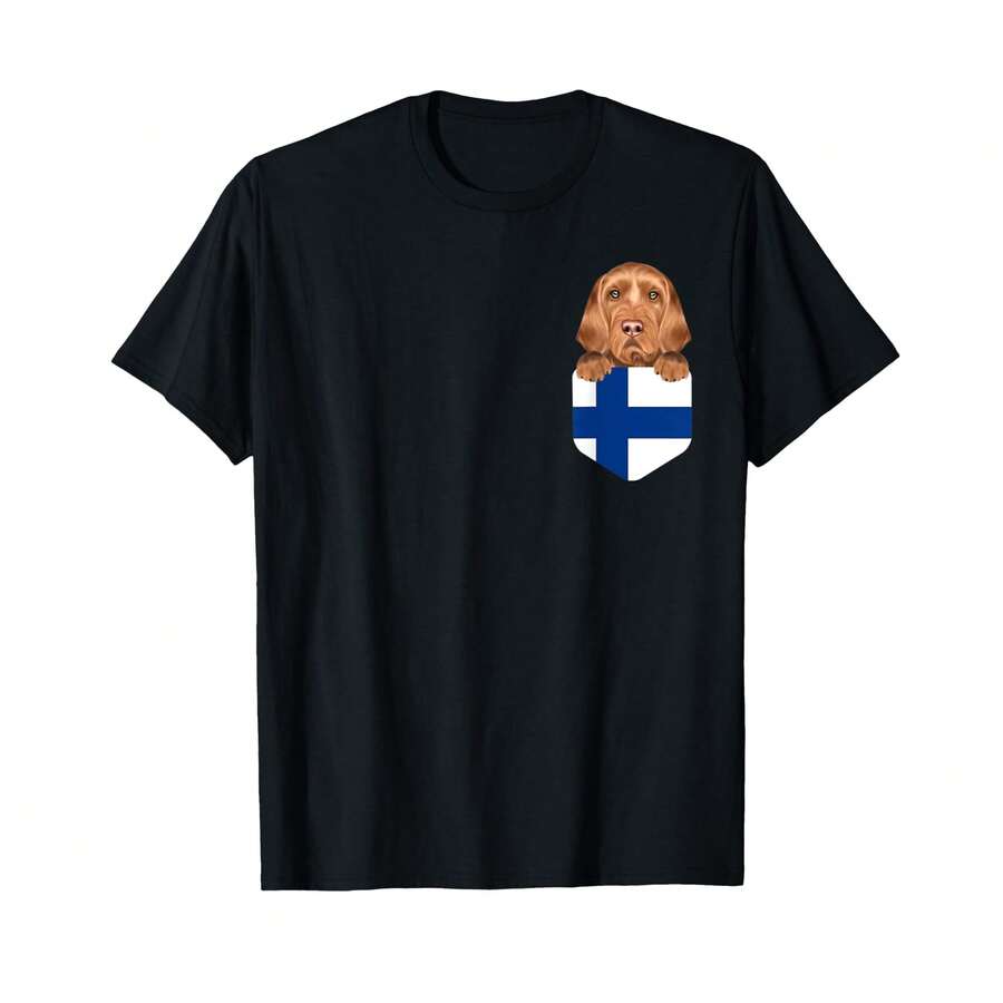 Camiseta con bolsillo con perro Wirehaired Vizsla con bandera de Finlandia- Regalos para bebés ET - Negro - Ver 1