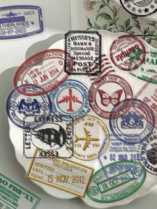 60pcs Transparent Vintage Postmark Stickers For Decorating Scrapbooks, Diaries, Phone Cases, Guitars, Skateboards, Tablets, Self-Adhesive Sealing Stickers