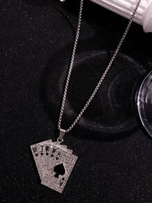 1 pieza Collar colgante de naipe de póker de estilo punk rock plateado, diseño versátil para uso casual y para ir al trabajo