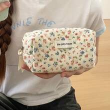 3pcs Makeup Bag Quilted Cosmetic Bag Silk Ribbon Large Floral Make Up Bag For Women Bow Cotton Makeup Bag Set Flower Travel Toiletry Bag - 彩色 - 查看 5