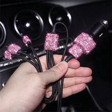 1 pièce Chargeur de voiture 2-en-1/8-en-1 avec strass, câble de charge 3-en-1 avec strass, charge rapide, Type C, USB, adaptateur de voiture, compatible avec Apple, téléphone, caméra de tableau de bord, iPad, GPS, cadeau pour les vacances/anniversaire