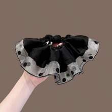 1pc Vintage French Double-Layer Mesh Black Polka Dot Elastic Hair Scrunchie, Versatile Fashion Hair Accessory Suitable For Party, Wedding, Formal Occasions