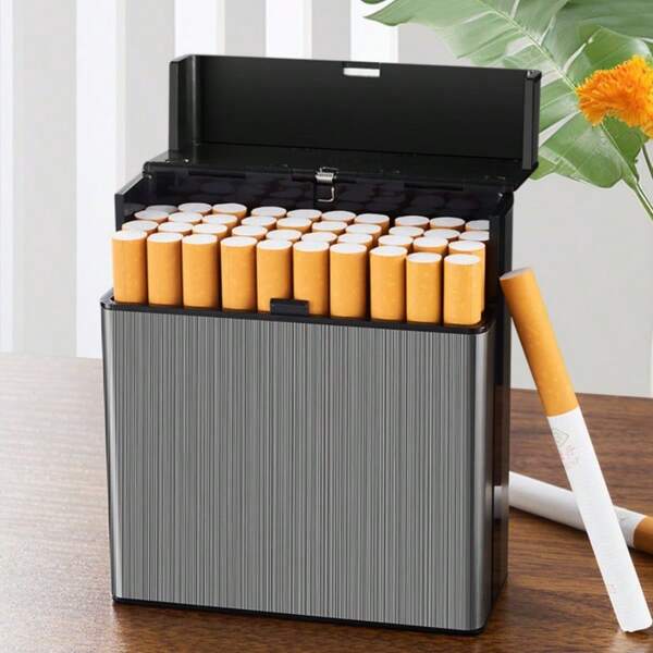 1pc, Large Capacity 40 Cigarette Case, Cigarette Storage Box, One-Touch Flip Cover, Pressure-Proof And Moisture-Proof, Creative Men's Gift, A Must-Have Gift For Men When Going Out
