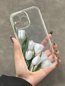 Flower 1pc Transparent Tulip Pattern Anti-Fall TPU Phone Case Compatible With Apple, Series Waterproof Shockproof Scratch Resistant - Multicolor - View 1
