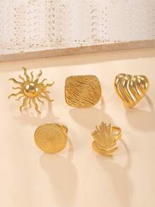 1/3/6 peças, anéis de aço de titânio ajustáveis decorados com strass, luxuosos, dourados, exagerados, florais, quadrados, sol e estrela do mar, enviados aleatoriamente, adequados para mulheres, combinação diária, presente, casamento e festa