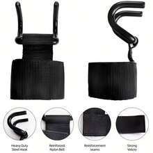 2件装举重钩握力杆辅助带，腕带式拉伸辅助器，适用于哑铃和杠铃硬拉辅助 - 黑色 - 查看 5