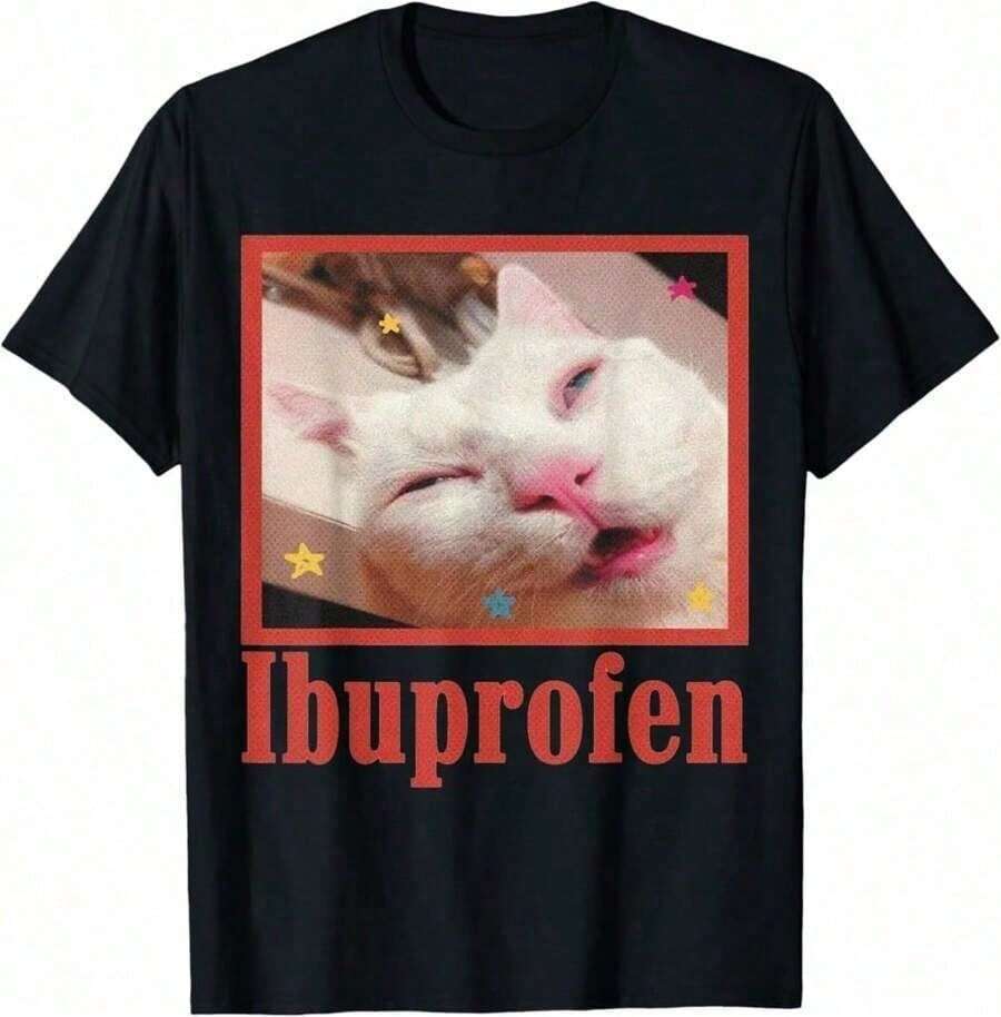 Ibuprofen Cat Meme T-Shirt - Black - View 1