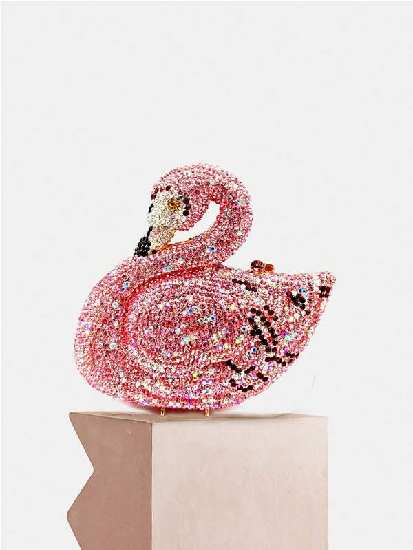 New Design!Elegant Swan Crystal Evening Bags Super Mini Silver/Pink Diamond Purses,Luxury Designer Rhinestone Bag,Animal Crystal Clutches With Metal Chain Women Minaudiere Handbags For Party,Best Gifts For Her