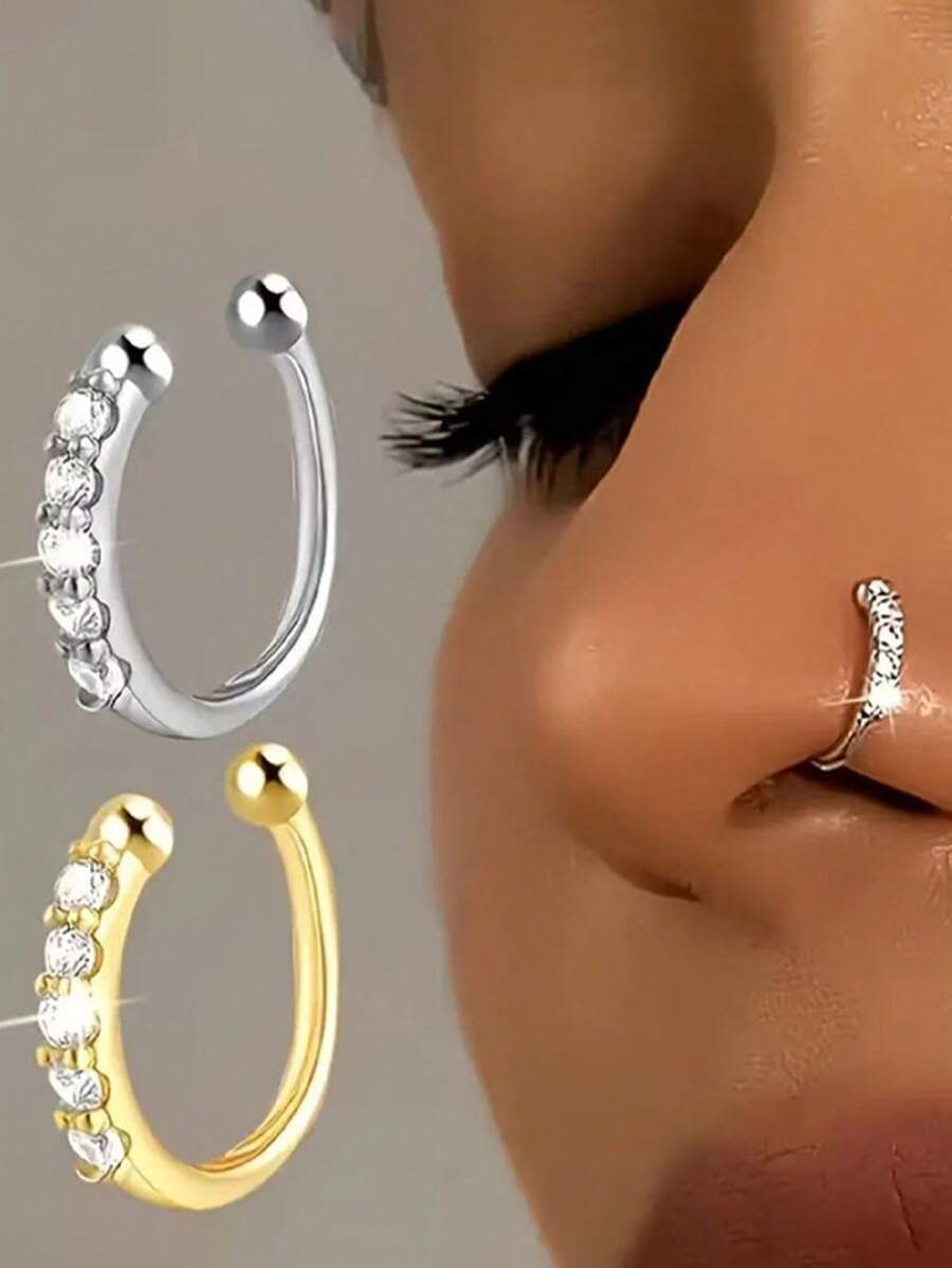 1pc Sparkling Zirconia Nose Clip & Cartilage Earring, No Piercing Needed