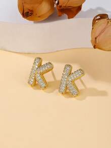 1 对泡泡首字母耳钉精致泡泡方晶锆石 26 个字母 A-Z 个性化名字耳钉情人节珠宝生日礼物适合女士和女孩 - 大號字母耳環 - 查看 23