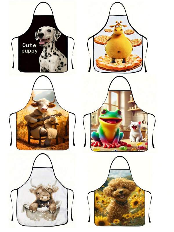 1pc Fashionable Interesting Animal Pattern Apron, Unisex Work Apron