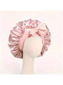 1pc Luxury Pink Satin Bonnet With Adjustable Drawstring And Bow Accent - Soft Hair Protection For Women And Men, Comfortable Ruffle Design, Snug Fit, Hair Care | Satin Bonnet | Smooth Satin Finish Back To School
