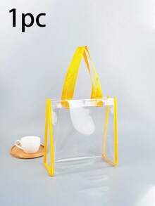 1 pieza Bolso de tote grande de PVC transparente, bolso de compras de maquillaje, bolso de gelatina, bolso de regalo, bolso de hombro transparente, bolso de fiesta, bolso de regalo de boda y cumpleaños, bolso de tote de manualidades, favor de fiesta, decoración de cumpleaños, decoración de regalo de fiesta, decoración de boda, suministros de fiesta - Dorado - Ver 1