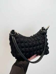 1 pieza Bolso de hombro con plisado tipo burbuja de estilo dulce para mujer, versátil bolso de unicolor para uso diario, pequeña cartera para monedas y bolso de mano para la noche, bolsas de viaje y compras para exterior, morral casual para estudiantes y trabajadores de oficina.