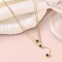 Minimalist Double Layer Necklace For Women, Vintage Zirconia Pendant Clavicle Chain, Lightweight Elegant Titanium Steel Multistrand Necklace, Fashion Versatile Sweater Chain With Cross Charm