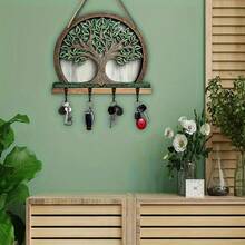 11.81x9.64 Inch Bohemian Style Wooden Life Tree Wall Decor Key Holder Hook, Multifunctional Entryway, Kitchen And Living Room Organizer, Easy To Install Functional Storage Rack, Finished Painted Hook Rack, 2D Flat - Multicolor - View 6