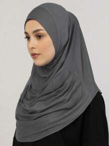 1 Stück einfarbige Frauenkopfbedeckung, modisch vielseitig bequemer Polyester Plissee Kopftuch, praktisches Kopftuch, Tudong, sofort lange Khimar Hijab, geeignet für den täglichen Gebrauch, alle Jahreszeiten