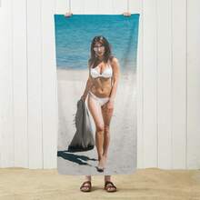 1pc Customizable Photo & Name Beach Towel - Soft Polyester Blend Fabric, Quick Dry & Sand Resistant, Rectangular Pool/Beach Towel Printed With Vibrant Swimwear Pattern - Ideal Personalized Holiday Gift - Multicolor - View 4