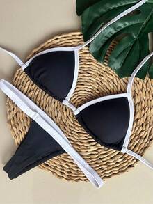 String Bikini With Ribbon/Thong - Siyah/beyaz - Görünüm 2