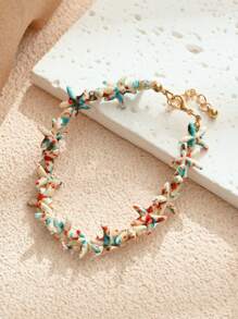 1/2/3/6/9pcs Multi-Color Natural Shell Asymmetrical Stone Sea Star Necklace Bracelet Set, Suitable For Women Spring/Summer Daily, Beach, Holiday & Casual Wear