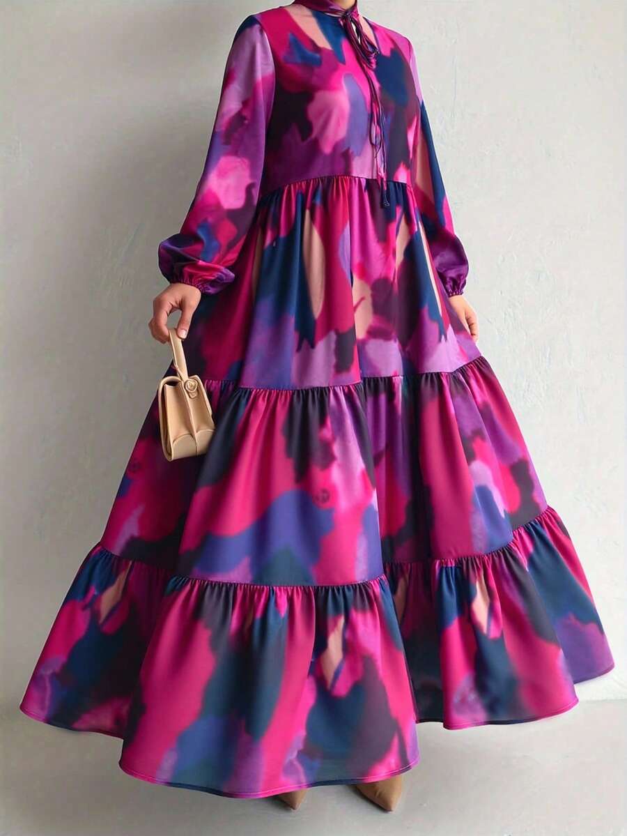 女士蜡染印花长款阿巴雅连衣裙 - 彩色 - 查看 1