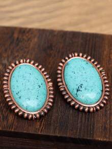 1 对复古西式仿古铜串珠仿绿松石珠宝耳环，适合女性日常佩戴 - E-202 - 查看 4