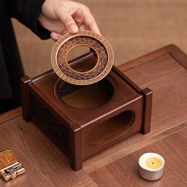 Calentador de té de bambú premium, tetera calentada con vela, taza de té resistente al calor, nuevo juego de té de lujo de estilo chino para el hogar