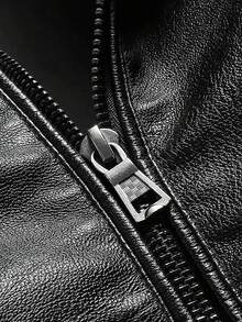 WASSUP OTHER 男士夹克，冬季保暖PU皮夹克，时尚圆领摩托车夹克，街头风夹克 - 黑色 - 查看 7