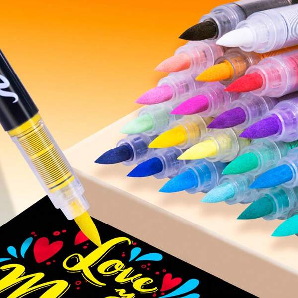 24/12pcs Alcohol-Based Marker Pens With Soft Tips, Suitable For Students, Vivid Non-Transparent, Stackable Colors, Versatile Choices, Watercolor Brush, Beautiful Look For Art Students & DIY School Supplies, Back To School