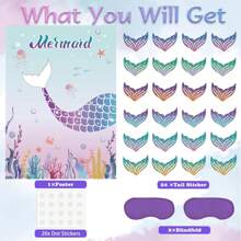 Pin The Tail On The Mermaid Game Mermaid Party Game 24 Pcs Reusable Tails Sticker Party Supplies For Birthday Party Favor Sets,Christmas