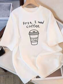 Camiseta de manga corta para damas con estampado de patrones, top de cuello redondo suelto y casual, se puede lavar aáquina para comodidad durante las cuatro estaciones. - Blanco - Ver 1