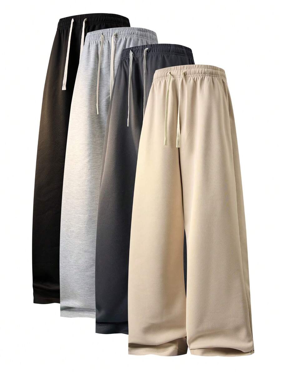 Blueplus 1pc Men's Solid Color Nine-Point Sports Casual Pants, Drawstring Waist, Suitable For Home, Outdoor, Beach, Sports, Fitness, One-Piece Loose Casual Sports Pants, Fashionable Straight Pants - Casual And Comfortable - 卡其色 - 查看 1