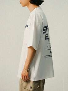Men's Letter Printed White Casual Short Sleeve T-Shirt, Summer,Graphic Tees - 白色 - 查看 5