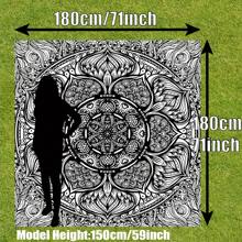 1pc Digital Printed Outdoor Picnic Mat, Beach Blanket, Black & White Mandala Design, Personalized, Fade Resistant, Lightweight Portable, 120g Polyester, With 4 Stake Pegs, Thick Protection, Suitable For Picnic, Camping, Beach, Yard