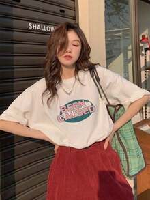 200g Pure Cotton T-Shirt 2025 Summer Ladies New Short Sleeve Pure Cotton Holiday Pattern Short Sleeve Round Neck Couple Wear Small Shirt Tops - 白色 - 查看 1