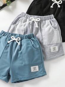 3pcs Set Of Young Boys Casual Sports Solid Color Elastic Waistband Pocket College Style Daily School Boy Shorts, Very Suitable For Summer Outdoor Vacation, Cycling, Running, Climbing And Playing - Multicolor - View 7