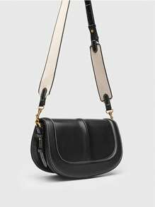 Bolso bandolera de la marca Za, bolso de lujo del 2025 con nuevo estilo, con correa de hombro ancha, decoración de pespunte y cierre, bolso cruzado