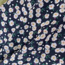 0,5m/1m/2m/3m*145cm zarte, hochwertige, marineblau-gänseblümchen-bedruckte Stoffbahn, verziert mit zarten und charmanten Blumendruckmustern, geeignet für DIY modische Kleidung, Puppen, Bastelprojekte für alle Jahreszeiten