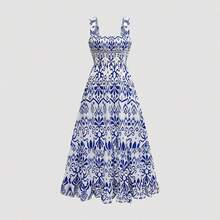 Women's Long Floral Print Strap Maxi Dress, All-Over Print Bohemian Casual Ruffle Tie Front Dress - Multicolor - View 6