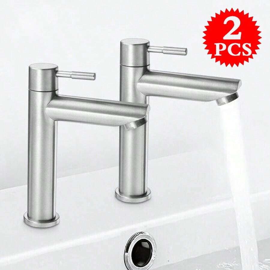 2Pcs Twin Taps Set Hot And Cold Pair Tap Traditional Bath Bathroom Basin Sink - Silver - View 1