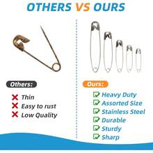 250 Pcs Assorted Size Safety Pins - Small & Large Safety Pins Clothes, Sewing Pin Kit Crafts Decors, Sewing Supplies Heavy Duty, Silver