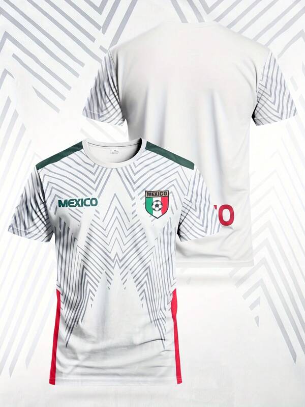 1 قميص ثقيل كرة قدم مكسيكي إصدار خاص للرجال وبلوزة رياضية كاجوال مريحة، ملابس رياضية محظوظة مناسبة للمباريات والتدريب والارتداء اليومي والهدايا العطلات