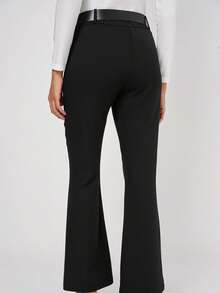 Women Solid Color Casual Elegant Party Pocket Drawstring Button Pants - Hitam - View 3