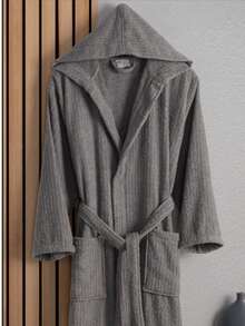 Accappatoio con cappuccio in cotone a righe unisex GÜVENAL EOS, prodotto in Turchia, 100% cotone, taglia M-L-XL, idea regalo per matrimonio, corredo, set da bagno